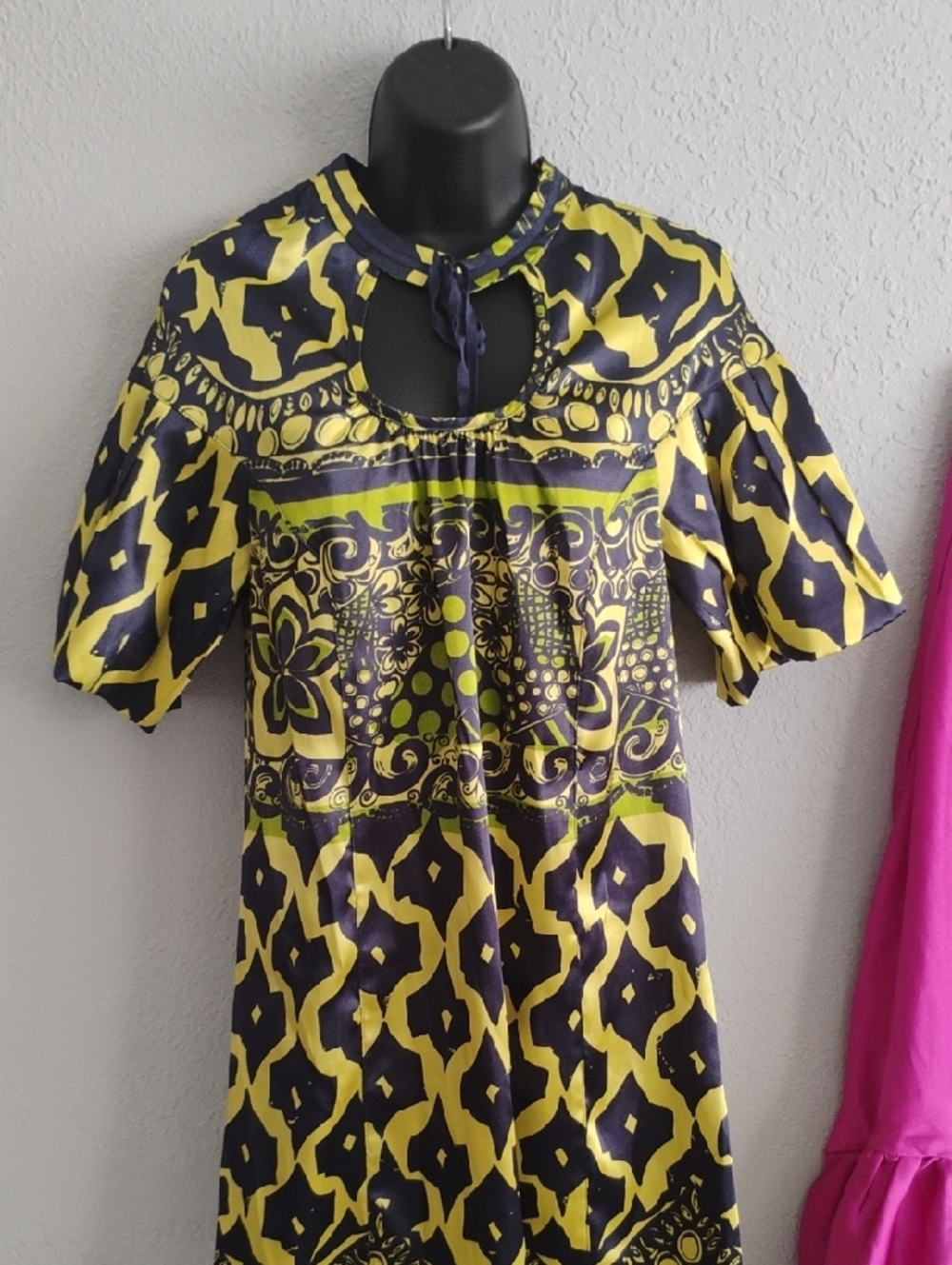 Yellow & Black Patterned Keyhole Women’s Top